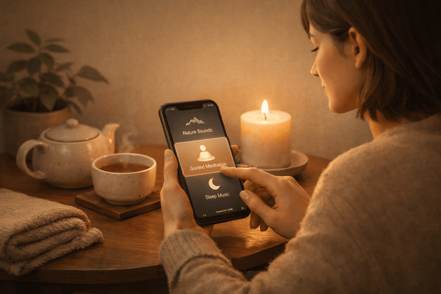 Short mindful meditation scene for breathing, body scan, and daily practice.